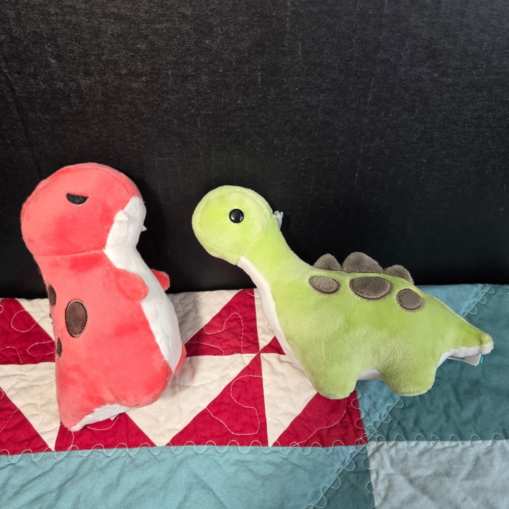 Bellzi Dinosaur Plush Set Red Rex Green Brontosaurus Stuffed Animal Toy Lot 2pc